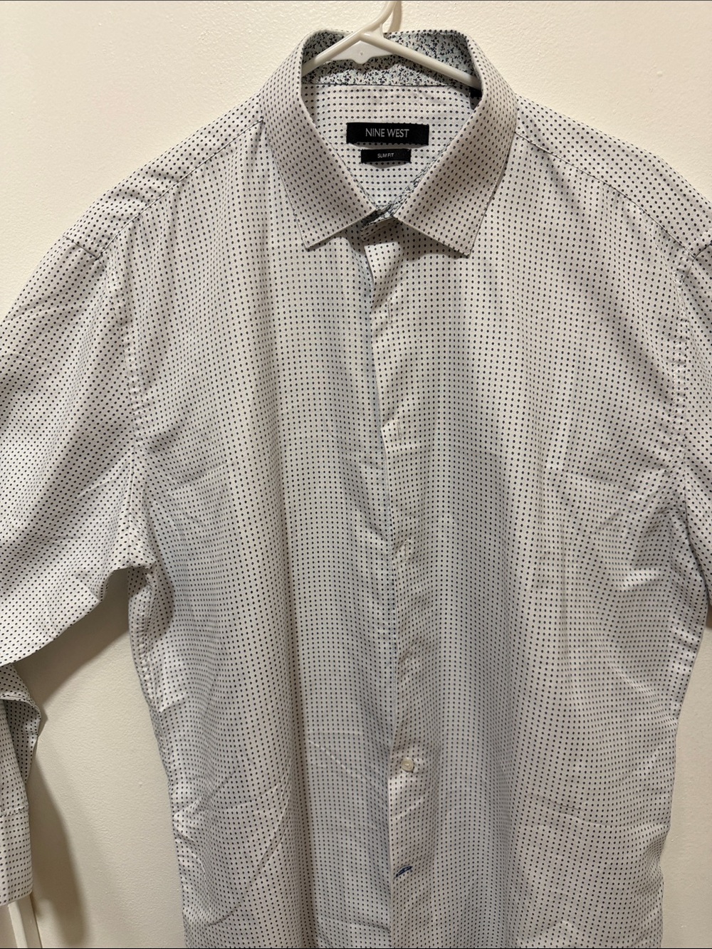 Nine West Men's White Button-Up Shirt with Black Micro Dots